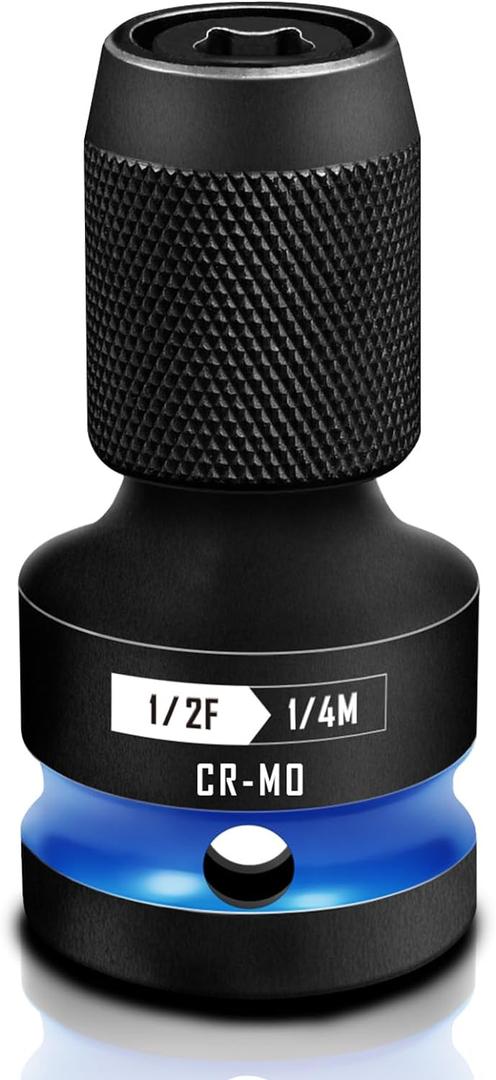Quick Release Impact Bit Holders 1/2-Inch Square Drive to 1/4-Inch Hex Socket Adapter, CR-MO Steel, Blue (1/2 Impact Bit Holder-1)