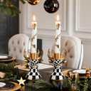 WDS WONDROUS Christmas Candle Holders Reindeer Black White Set of 2  Deer Taper Candle Holders with Gold Antlers & Check Pattern, Holiday Candlestick Holders for Table Centerpiece, Mantel & Gift