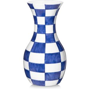 Blue and White Flower Vase, 11 Inch Tall Ceramic Vase in Wide Mouth Plain Pattern, Large Retro Chinoiserie Vase Decor Side Table Centerpiece Mantel Living Room Bookshelf Antique Grand Millennial Decor