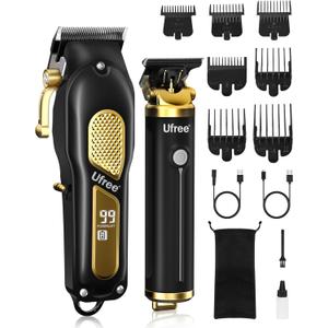 Ufree Hair Clippers for Men, Professional Clippers and Trimmers Set, Cordless Clippers for Hair Cutting, Beard Trimmer, Barber Clippers, Rechargeable Electric Shaver, Gifts for Men (Black Gold)