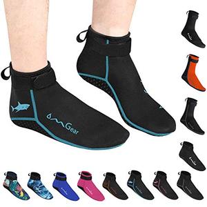 OMGear Water Socks Neoprene Socks Beach Booties Shoes 3mm Glued Blind Stitched Anti-Slip Wetsuit Boots Fin Swim Socks (3mm Low Cut/Aqua, L(men9-10,women10-11))