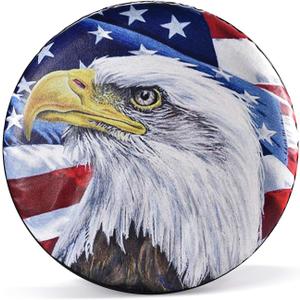 Spare Tire Cover, Wheel Cover with American Eagle US flag PVC Leather Waterproof Dust-proof Universal Fit for Jeep Trailer RV SUV Camper Vehicle (15 Inch)