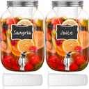 Eleganttime 1 Gallon Glass Drink Dispensers for Parties,2 Pack Beverage Dispenser with Fruit Infuser,Laundry Detergent Dispenser Punch Bowls Water Juice dispensers with Easy Flow Spigot for Outdoor
