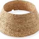 Casafield 32-Inch Christmas Tree Collar, Woven Water Hyacinth Tree Base Cover with Cord Cut Out, Natural (Medium Round)