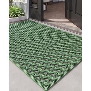 DEXI Front Door Mat Outside Entrance Rubber 32x48, Welcome Floor Doormat Heavy Duty Non Slip, Dirt Trapper Waterproof Exterior Entry Mats All Weather for Patio Entryway Drainage, Green