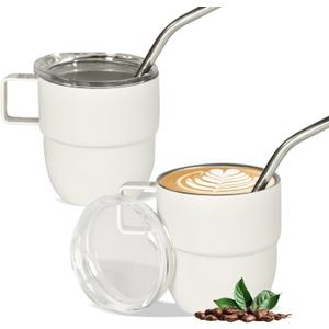 4oz Espresso Cup Set of 2, Insulated Espresso Mug With Lid and Straw, Espresso Shot Glasses with Handle, Double Walled Stainless Steel Small Expresso Shots Cup for Coffee