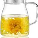 CNGLASS One-Touch Glass Teapot, 27oz(800ml) Glass Tea Kettle with Stainless Steel Filter Lid, Stovetop Safe Loose Leaf Tea Maker