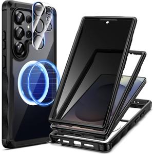 Seacosmo Magnetic for Samsung Galaxy S25 Ultra Case, Full Body Shockproof Bumper with Built-in Privacy Screen Protector and Camera Lens Protector, Compatible with MagSafe, 2 Front Frames, 6.9", Black