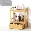 Bamboo Bathroom Countertop Organizer, 2 Tier Vanity Organizer with Drawer for Skincare & Makeup, Countertop Storage with Stone Drying Mat for Coffee Bar, Kitchen, Matcha Station, 13"L x 15.75H" x 7"W