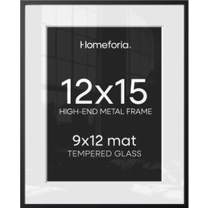 Homeforia 12x15 Black Picture Frame, High-End Metal, 9x12 Mat, Glass | High End Aluminum, Tempered Glass, Acid-Free 9x12 Removable Mat, 12x15 in Edge-to-Edge Display 15x12, Wall Kit, Set Of 1