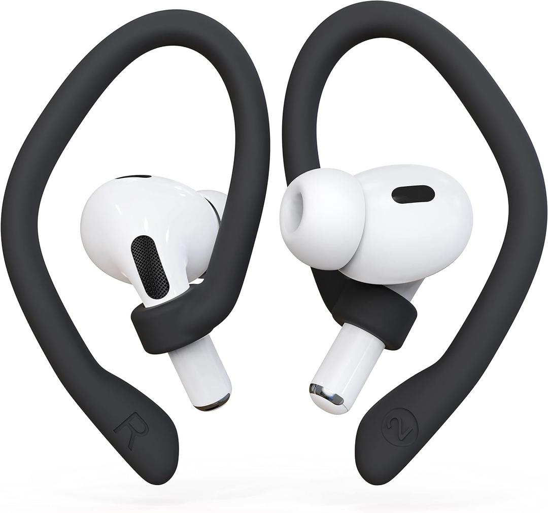 DamonLight Ear Hooks 2 Pairs for AirPods Pro 2 & 1, AirPods 4 & 3, Anti-Slip Comfortable Fit, Ergonomic Design, Accessories (Medium, Black)