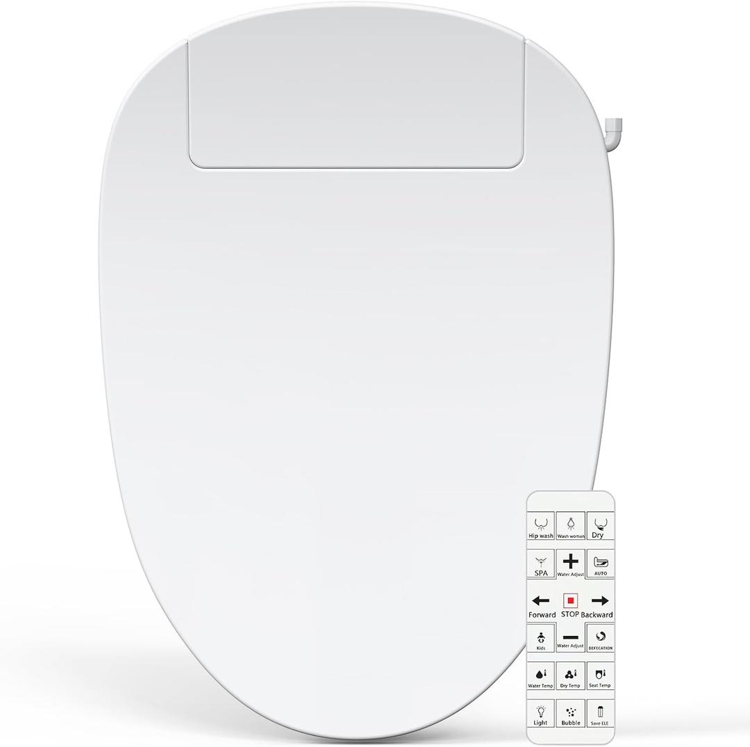 Bidet Toilet Seat Elongated, Unlimited Warm Water, Heated Toilet Seat, Warm Air Dryer, Rear and Front Washing, Soft Closed Toilet Lid, Night Light, Requires Outlet,white