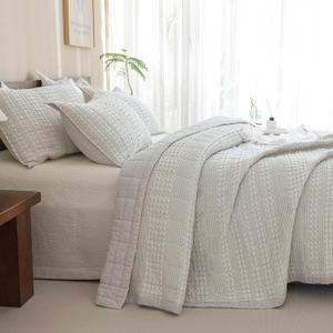CozyTide Oversized King Quilt 120"x120",100% Cotton Waffle Weave Khaki Bedspread,3 Piece Ultra Soft California King Quilted Coverlet Set Farmhouse Shabby Bedding Set