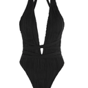 ZAFUL Women Plunging One Piece Swimsuit Backless Cross Tie High Cut Thong One-Piece Bathing Suit S