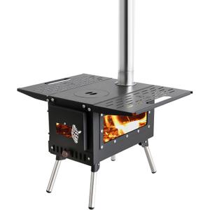 Outdoor Tent Stove Portable Camping Stove With Chimney Pipe for Outdoor Cooking Camping BBQ Accessories Black