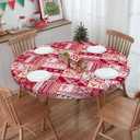 Elastic Round Tablecloth - Fit for 36-44 Tables, Christmas Round Fitted Table Cloth with Elastic Edge, Water Resistant Washable Table Covers for Dining Room, Party & Kitchen Decor (Red-xmas Elements)