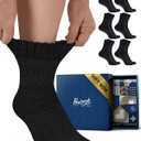 Pembrook Bamboo Viscose Diabetic Socks for Women & Men - 6 Pairs Ankle Socks for Swollen Feet | Neuropathy Socks (Medium, Black (Gift Box) - 6 Pairs)