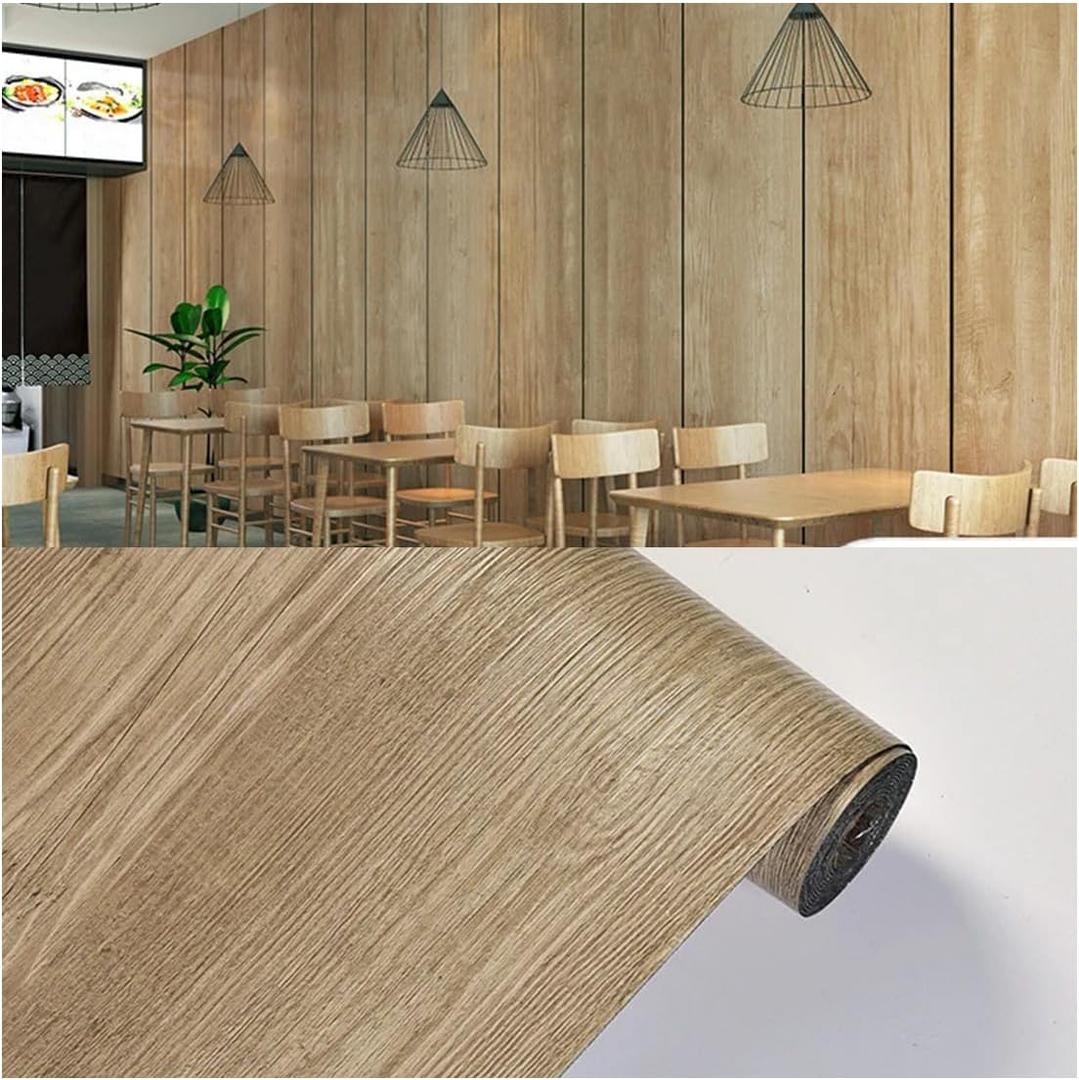 Peel and Stick Vinyl Flooring Roll 15.74x118.11 Inch / 12.91Sq.Ft Wood Grain Flooring Coverings Waterproof Non Slip Floor Tiles (Brown)
