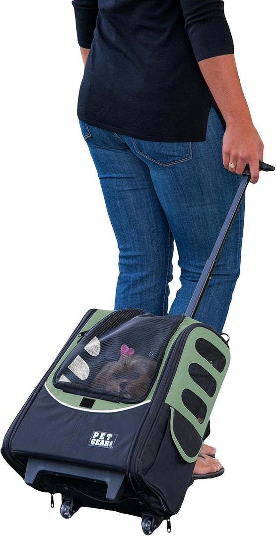 Pet Gear I-GO2 Roller Backpack, Travel Carrier, Car Seat for Cats/Dogs, Mesh Ventilation, Included Tether, Telescoping Handle, Storage Pouch, 2 Models