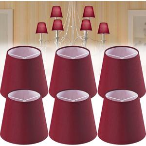 GO&SO Set of 6 Burgundy Faux Silk Fabric Mini Clip-on Lamp Shades, 4" Top x 6" Bottom x 5" Height, Suitable for Chandeliers, Wall Sconces, Table Lamps