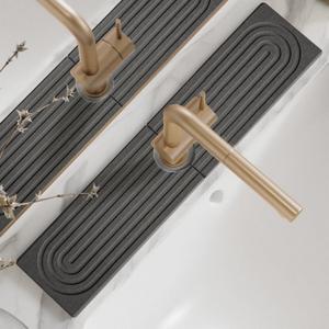 Diatomite Kitchen Sink Faucet Splash Guard - 24 Inch Drying Neat Stone Sink Tray, Modern Faucet Handle Drip Catcher Stone, Absorbent Mat for Kitchen Counter [Dark Grey, 23.6"x 3.9"]  