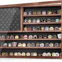 Challenge Coin Display Case, Lockable Military Coin Holder Cabinet with Removable Star Board & HD Tempered Glass Door (27.6" L x 18.1" W), Solid Wood Wall Mount Coins Collection Rack Stand