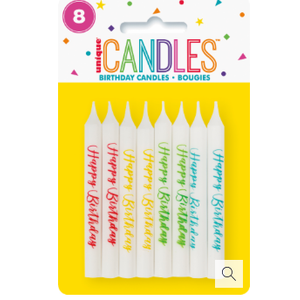UNIQUE 6 PRINT HAPPY BDAY CANDLES ASST