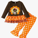 XFGLCK 1-6T Toddler Kids Baby Girls Thanksgiving Turkey Clothes Outfit Long Sleeve Ruffle Top+ Dot Pant Fall Winter 2PCS, Size 100