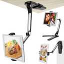 AboveTEK iPad Wall Mount, 3 in 1 Highflex 360 Under Cabinet iPads Mount for Kitchen, Tablet Celling Under Counter Holder, Kitchen Tablet Mount Fits 4.7" to 13.5" iPad, mini, Air, Surface Pro - Black