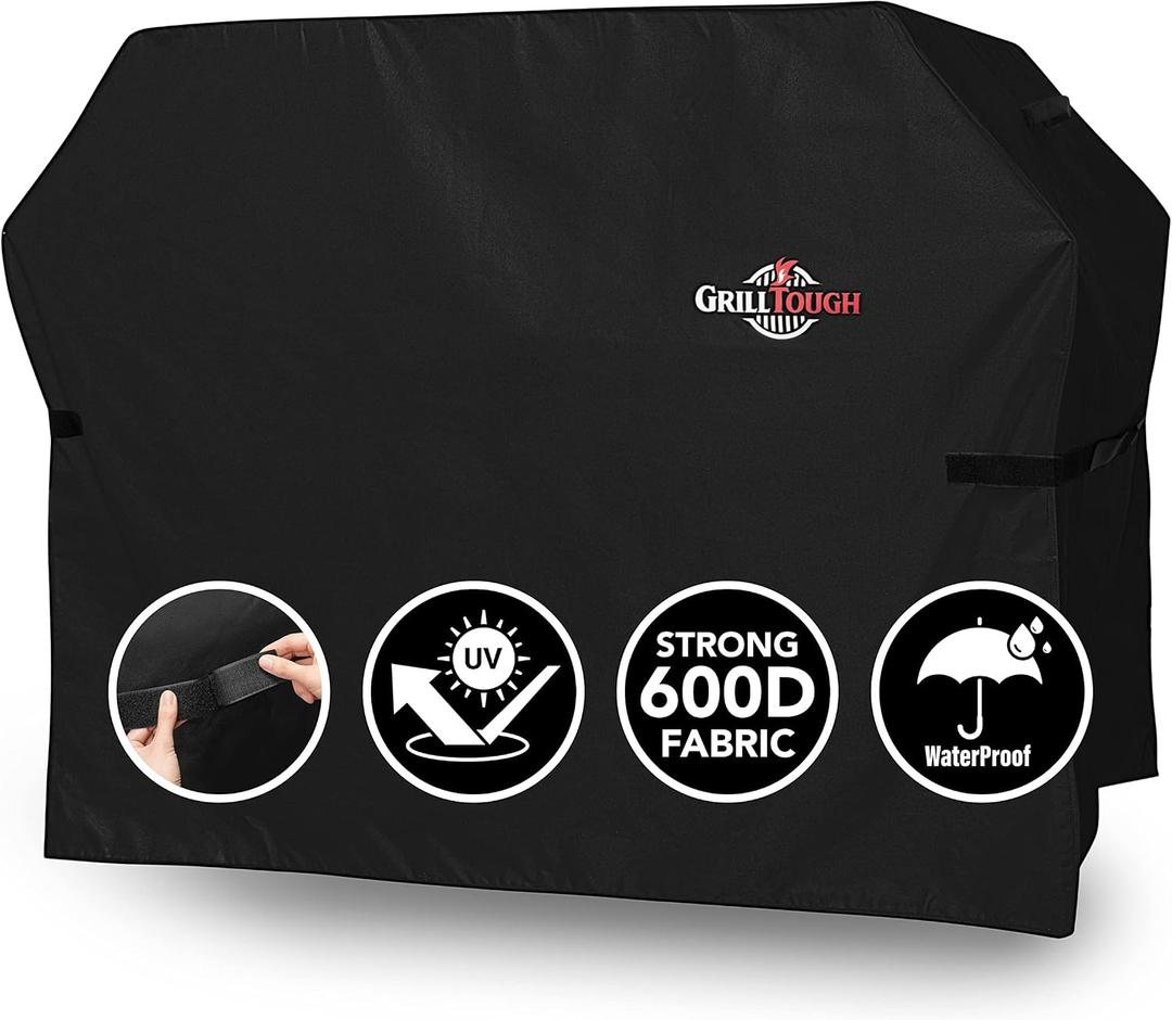 GrillTough Heavy Duty BBQ Grill Cover for Outdoor Grill, 72 Inch Waterproof, Weather Resistant, UV & Fade Resistant with Adjustable Straps Gas Grill Cover for Weber, Genesis, Charbroil, etc. Black