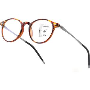 KISDATE OPTICS Exquisite Ultra-light Progressive Multifocus Reading Glass Women Blue Light Blocking Multifocal Readers with Anti EyeStrain/UV Spring Hinge(Mid-Near Range 3ft,Top is Not 0)2.0 Tortoise