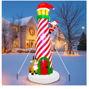 Lulu Home 10FT Christmas Inflatable Decoration, Giant Lighted Lighthouse Blowups with Santa and Reindeer, Air-Blown Ornaments with Storage Bags for Xmas Winter Yard Lawn Garden Outdoor Decor