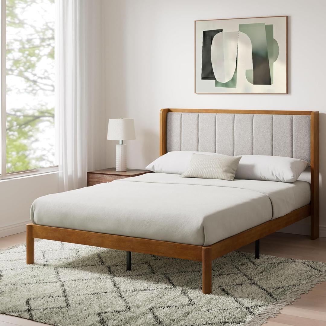 Zinus Jonas Bamboo Platform Bed Frame, Wingback Headboard, King | Mid-Century Modern Design, Plush Upholstered Comfort, Sustainable Bamboo, Fits Any Bedroom Style, No Box Spring Needed