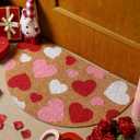 Tinideya Valentine's Day Red Heart Welcome Doormat Outdoor Heart Shaped Coir Door Mat Romantic Outdoor Indoor Entrance Door Mat Non Slip Rubber Backing for Valentines Day Front Porch Entryway Decor, 11" x 1'1" (Rectangular), Colorful