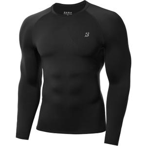 Roadbox Mens Compression Shirt, Cool Dry Long Sleeve Workout Shirts, Running Athletic Football Gym Base Layer Tops UPF 50+ (Medium, Black)