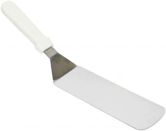 Turner Spatula with White Handle for Griddle Grill, 8 x 3-Inch Stainless Steel Solid Flexible Blade Turner with Plastic Handle, Commercial Grade Spatula by Betolla