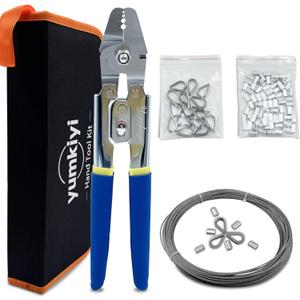 99FT Wire Rope Crimping Tool Kit, 304 Stainless Steel Cable with 150PCS Aluminum Crimping Sleeves and 15PCS Thimbles for Fishing Leader Making Kit, Decking, Garden Hanging Lamp.