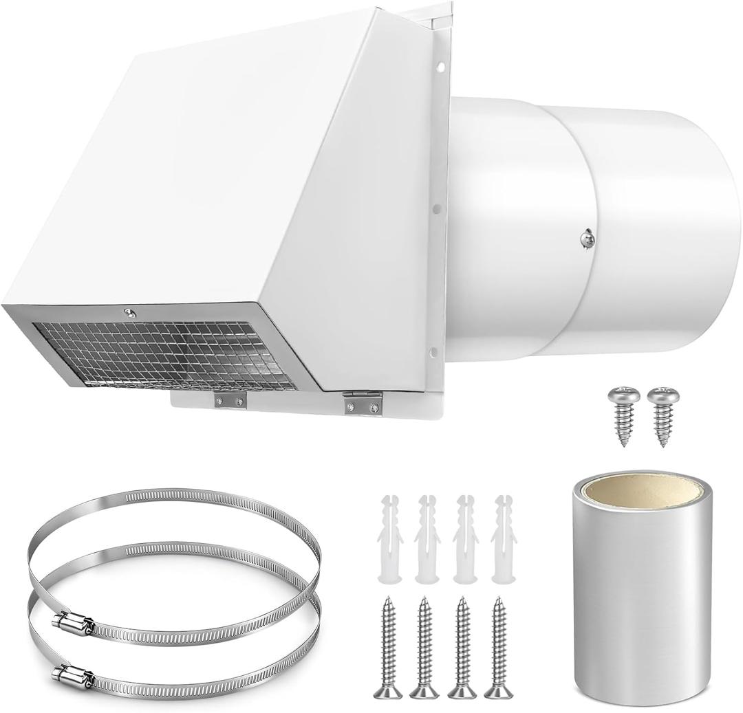 6 Inch Microwave Vent Cover Outdoor Hooded Wall Vent Range Hood Wall Exhaust Vent Cover for Kitchen, Garage, Fits 6 Round Duct (White)