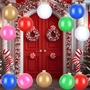 12 Pack Inflatable Christmas Ornaments for New Year Festive, Large Blow up Christmas Balls for Front Door Yard Tree Hanging Decoration (9 Inch)