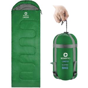 ECOOPRO Warm Weather Sleeping Bag - Portable, Waterproof, Compact Lightweight, Comfort with Compression Sack - Great for Outdoor Camping, Backpacking & Hiking-83 L x 30" W Fits Adults