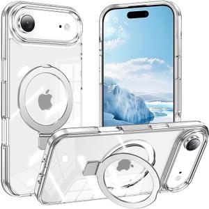 Magnetic for iPhone Air Case with Ring Stand, [10 FT Drop Protection] [Velvety Touch] Slim Translucent Matte Back Shockproof Phone Case for iPhone 17 Air 6.5'', Clear