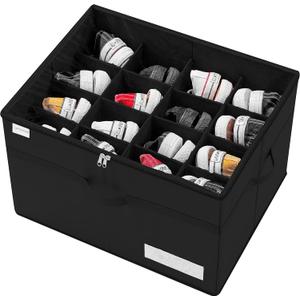 Shoe Storage Organizer, Fits 16 Pairs, Large Shoe Organizer Box for Closet, Clear Foldable Shoes Containers w/Bottom Support, Space Saving Shoe Cubby Storage Boxes w/Reinforced Handles, Black