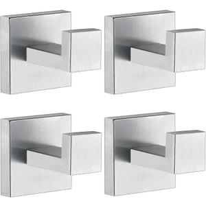 Towel Hooks for Bathrooms, Brushed Nickel Towel Hook for Kitchen Bathroom, SUS304 Stainless Steel Coat Hook, Square Heavy Duty Holder Robe Hooks for Hanging Towels, Coats, sponges, Wall Mount, 4 Pack