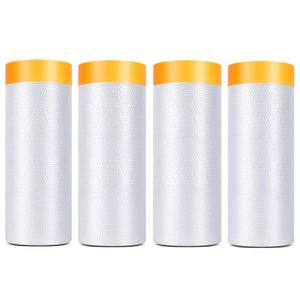Painters Plastic With Tape, Pre-Taped Masking Film, 4 Rolls Automotive Best Tape and Drape, Paint Adhesive Protective Film Roll for Covering Skirting, Frames, Cars and Auto Body (5 X 65-Feet)