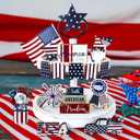 4th of July Tiered Tray Decorations, 16 Pcs Wooden Patriotic Tiered Tray Decor Set Red White Blue Rustic Farmhouse Table Sign for Independence Day Memorial Day Home Party, 9 mm Thickness