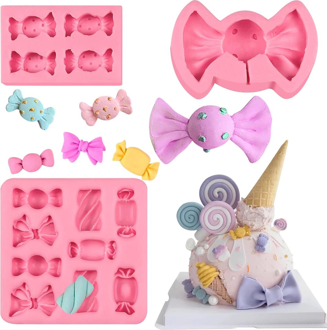 Candy Lollipop Molds 3Pcs, Candy Shape Cake Decorating Silicone Molds for DIY Chocolate Mousse Cookie Butter Gum Cupcake Topper Flower Paste Epoxy Clay Plaster Candle Soap