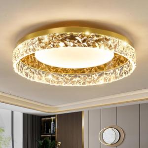 Gold Led Flush Mount Ceiling Light Modern 40w 3000k-6000k Light Fixture 15.7inch Bathroom Round Ceiling Lamp for Kitchen Bedroom Entryway Hallway Living Room., 15in
