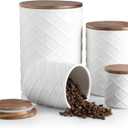 Sweejar Ceramic Canisters Sets for Kitchen Countertop, Relief Food Storage Jar with Bamboo Lid, Stackable Container for Flour, Coffee, Pasta, Cereal, Tea, Sugar, Spices, Pack of 4 (Walnut White)