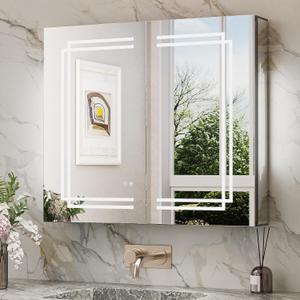 TokeShimi 30x26 Inch Lighted Medicine Cabinet, LED Medicine Cabinet with Lights, Wall-Mounted Bathroom Cabinet Mirror with 3 Color Temperature, Anti-Fog, CRI 80+, Memory Function, Tempered Glass