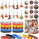 Sureio 86 Pcs Western Cowboy Party Favors Include 12 Keychains 12 Western Cowboy Silicone Bracelets Button Pins 50 Waterproof Theme Stickers for Birthday Party Supplies
